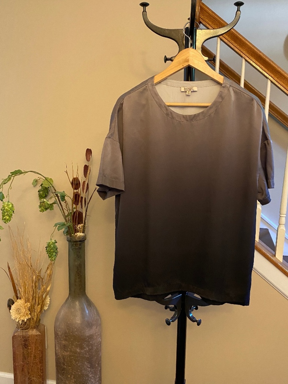 Badgley Mischka 100% Silk Ombré Boxy Top Grey Black Medium